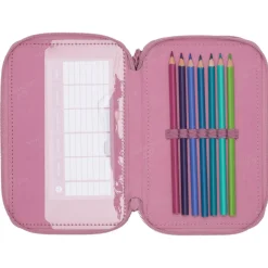 Discount Sport trippelt pennal med innhold, Pink Pennal