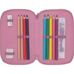 Discount Sport trippelt pennal med innhold, Pink Pennal