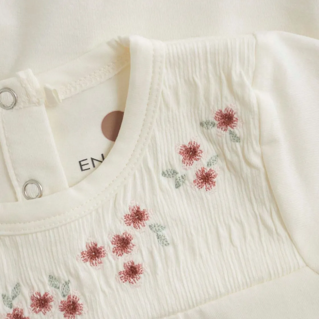 Fashion kortermet body med broderier, Egret Penklær Jente | Penklær Baby Jente