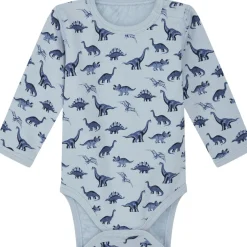 Clearance Hust & Claire Badia body ull/bambus Dino, Cloud Blue Ullbody Og Ullgensere Baby | Ullbodyer Baby Gutt