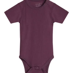New Hust & Claire Bet ribb kortermet body i ull, plum wine Ullbody Og Ullgensere Baby | Ullbodyer Baby Jente