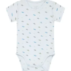 Outlet Hust & Claire Bue kortermet body i bambus, Water1 Kort | Kortermet Baby Gutt
