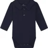 Outlet Hust & Claire Caldur body med krage i ull/bambus, Navy Ullbody Og Ullgensere Baby | Penklær Baby Gutt