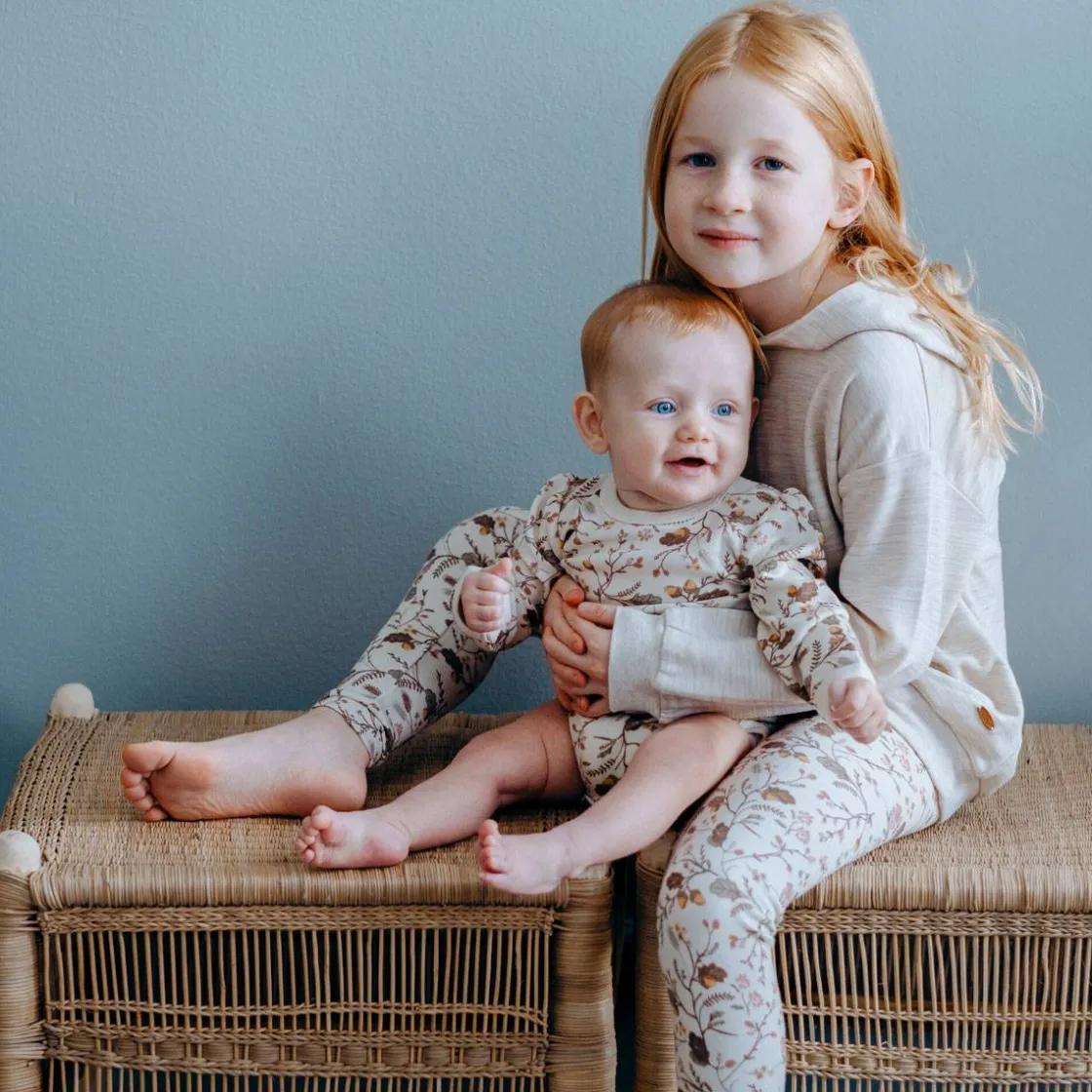Outlet Hust & Claire leggings i ull/bambus m/blomster, Ecru Ullbukser 8-16 År | Ullbukser Gutt 3-10 År