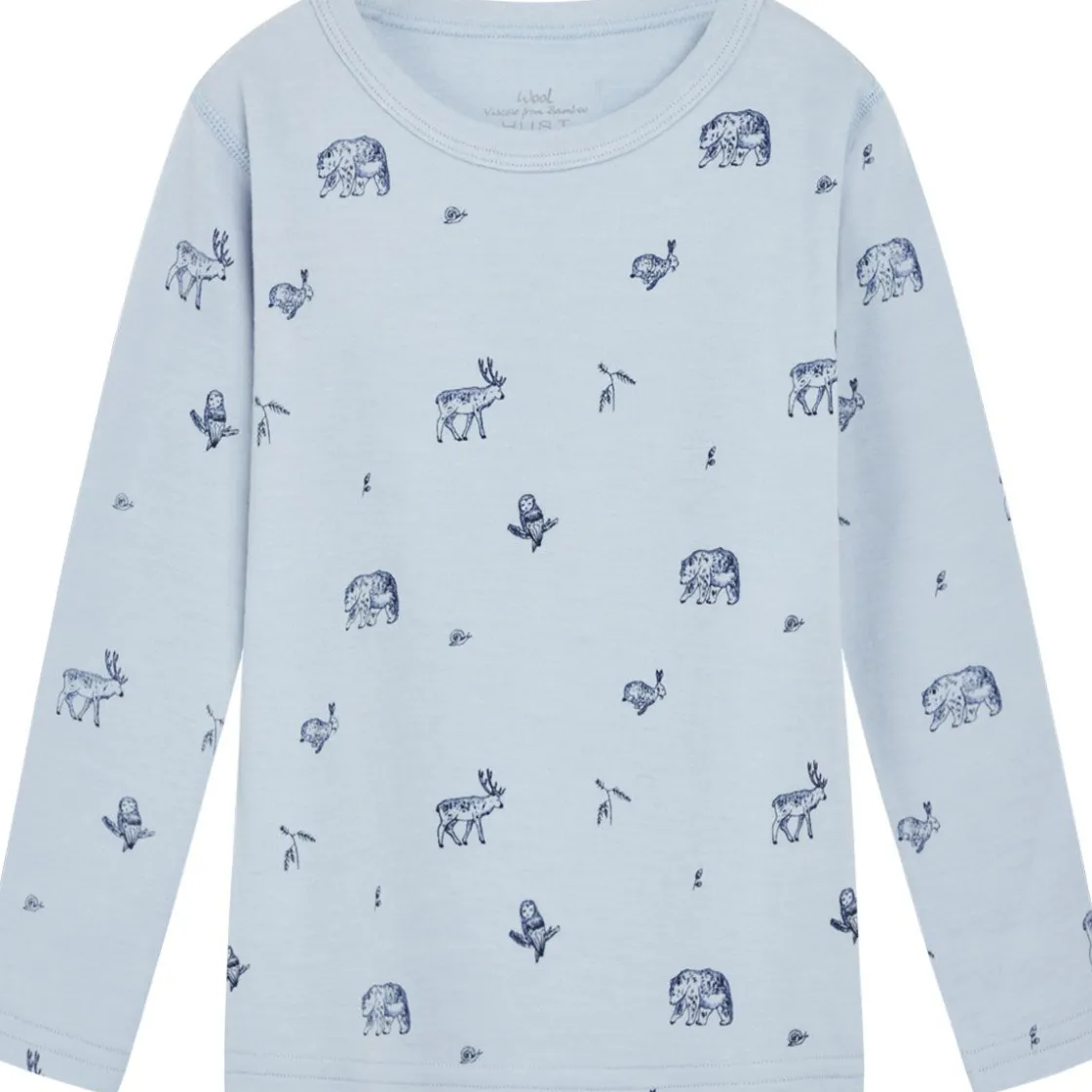 Best Hust & Claire skogsdyr genser i ull/bambus, Cloud Blue Ullgensere Gutt 3-10 År | Ullbody Og Ullgensere Baby