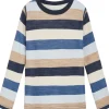 New Hust & Claire stripete genser i ull/bambus, Cloud Blue Ullgensere 8-16 År | Ullgensere Gutt 3-10 År
