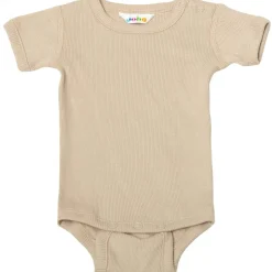 Outlet ribbet kortermet body, Beige Kortermet Baby Jente
