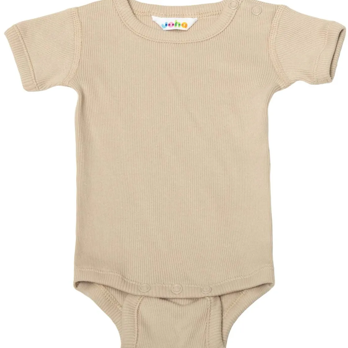 Outlet ribbet kortermet body, Beige Kortermet Baby Jente