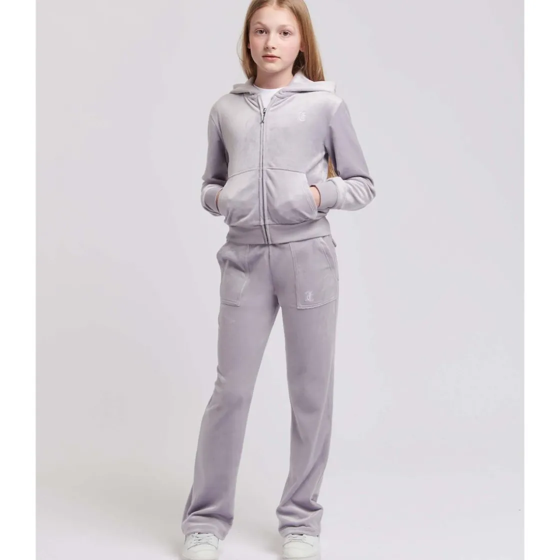Outlet Tonal velour joggebukse, dapple grey Bukser Jente 8-16 År | Bukser Baby Gutt