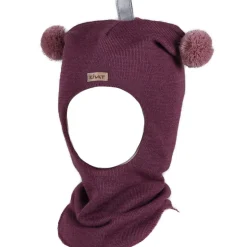 Best balaclava med kontrast dusker, plomme/old rose Vinterluer Barn | Vinterluer Baby