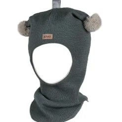 Fashion balaclava med kontrast dusker, støvgrønn/sand Vinterluer Barn | Vinterluer Baby