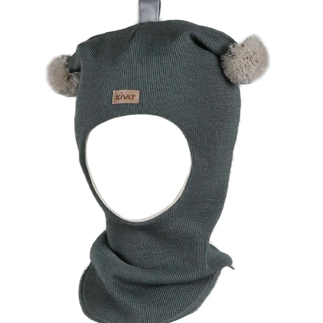 Fashion balaclava med kontrast dusker, støvgrønn/sand Vinterluer Barn | Vinterluer Baby